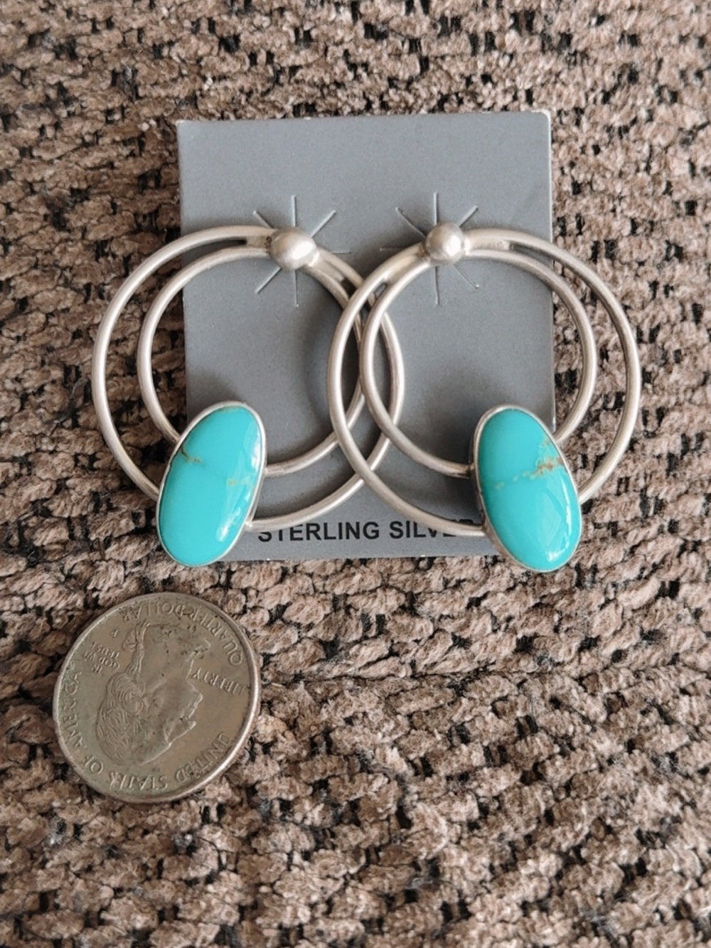 Navajo handmade Geraldine James turquoise Double Hoop Earrings